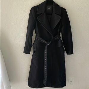 Theory Black Wool Trench Coat with Notched Lapel